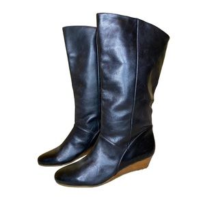 Markon Genuine Leather Black Windmere Wedge Tall Boots Size 7